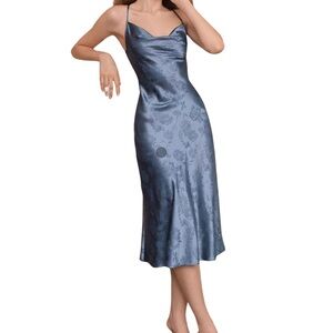 Blue Satin Midi Dress